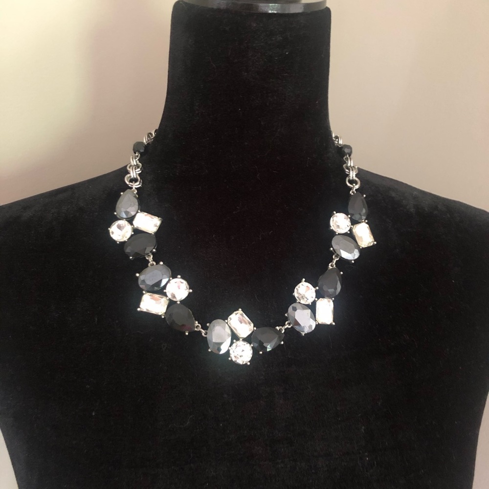 WHBM Statement Necklace Black Enamel with Crystals